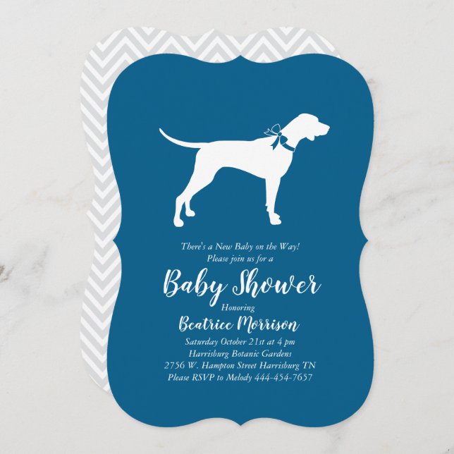 Invitation Pointer Chien Baby shower Garçon bleu (Devant / Derrière)