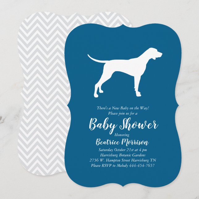 Invitation Pointer Chien Baby shower Garçon bleu (Devant / Derrière)
