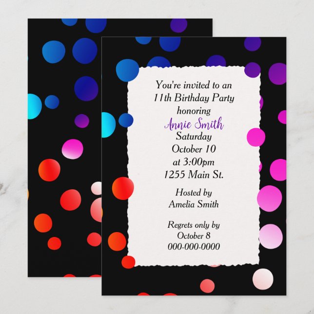 Invitation Points arc-en-ciel de la fête du 11e anniversaire (Devant / Derrière)