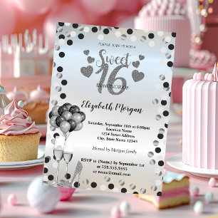 Invitation Points argentés ,Verre,Ballons Fête Sweet 16