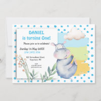 Points Bleus Hippo Cute Garçons Première fête d'an