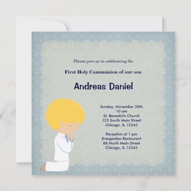 Invitation Points bleus saint communion garçon (Devant)