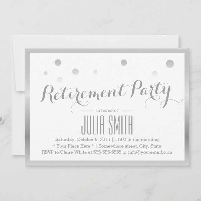 Invitation Points Confetti Argent Moderne (Devant)