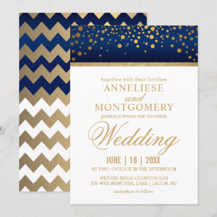 Invitation Points Confetti bleu et or de la Marine - Invitati