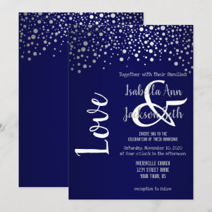 Invitation Points confetti bleu marine et argent