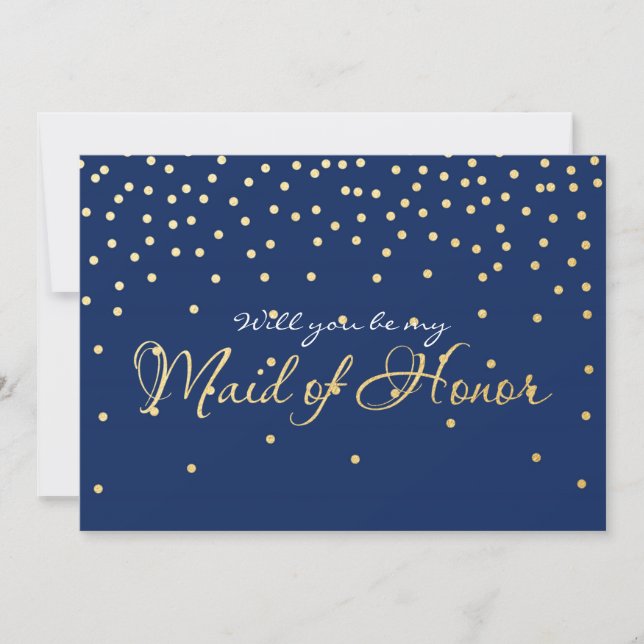 Invitation Points Confetti Blue & Gold Foil MAID OF HONOR car (Devant)