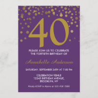Points Confetti modernes de 40e anniversaire viole