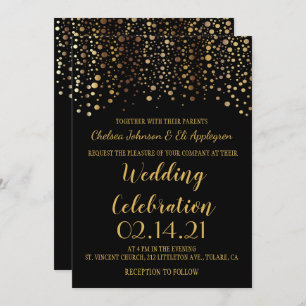 Invitation Points Confetti Noir et Or