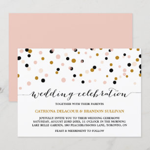 Invitation Points Confetti Noir, Noir et Noir Mariage moderne