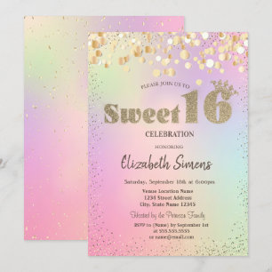 Invitation Points Confetti Or Princesse Holographique Sweet 1