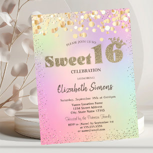 Invitation Points Confetti Or Princesse Holographique Sweet 1