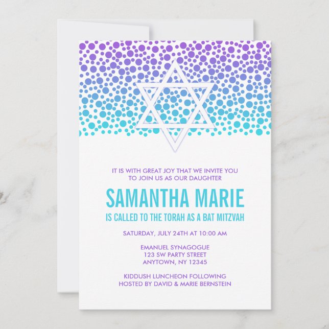 Invitation Points Confetti Purple Bat mitzvah Turquoise (Devant)