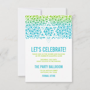 Invitation Points Confetti Réception Bat mitzvah vert Turquoi