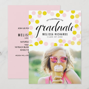 Invitation Points Confetti rose et jaune - Diplôme photo