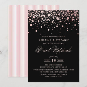 Invitation Points Confetti roses Gold Foil Black B'not Mitzva