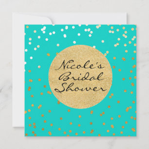 Invitation Points Confetti Turquoise Bleu & Or brillants Mode