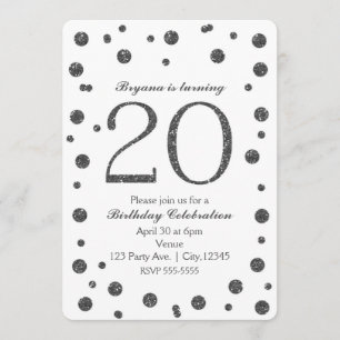 Invitation Points de paillettes argentées 20ème 20 ans Fête d