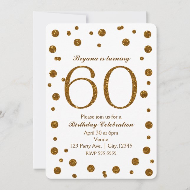 Invitation Points de Parties scintillant blanc et or 50e fête (Devant)