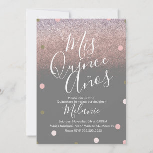 Invitation Points de Parties scintillant Quiñce Faux Gold Ros