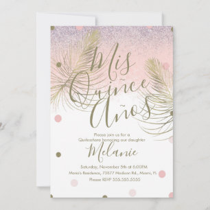 Invitation Points de Parties scintillant Quiñce Faux Or Plume