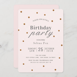 Invitation Points de Parties scintillant rose et or bleu Invi