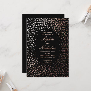 Invitation Points de polka or élégants. Mariage moderne noir