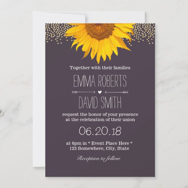 Invitation Points d'or de tournesol de pays Élégant Mariage v (Devant)