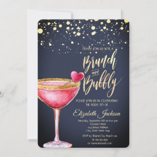 Invitation Points d'or Martini Fête des mariées coeur en verr