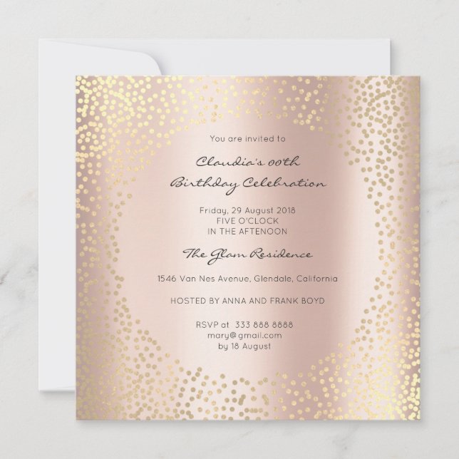 Invitation Points d'or rose Confetti Champaigne Anniversaire  (Devant)