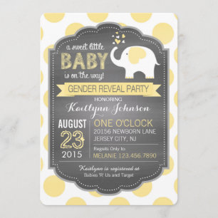 Invitation Points Eléphants blancs Baby shower de révélation 