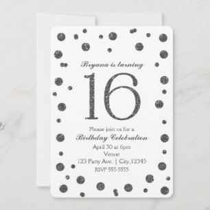 Invitation Points Parties scintillant argent doux 16 fête d'a