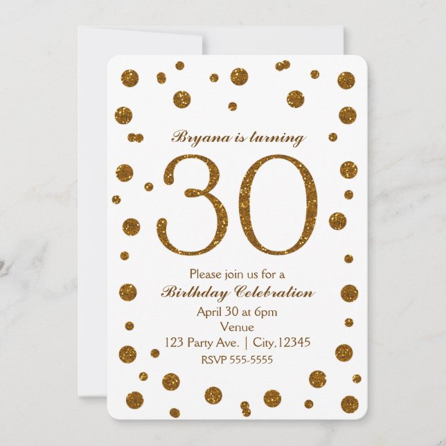 Invitation Points Parties scintillant blanc et or 30e 30 Anni (Devant)