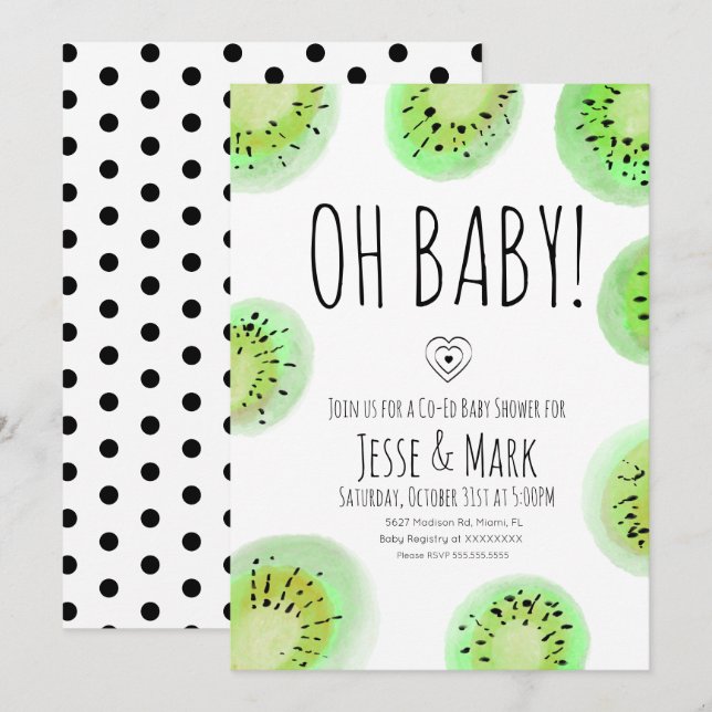 Invitation Points Polk Baby shower Kiwi (Devant / Derrière)