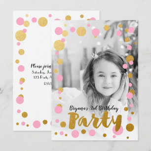 Invitation Points rose et or Anniversaire Fête Photo Invitati