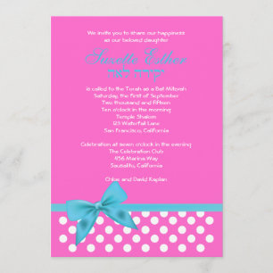 Invitation Points roses turquoises d'arc d'invitation de bat