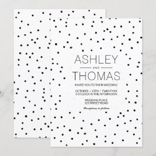 Invitation Pois blanc noir simple mariage chic