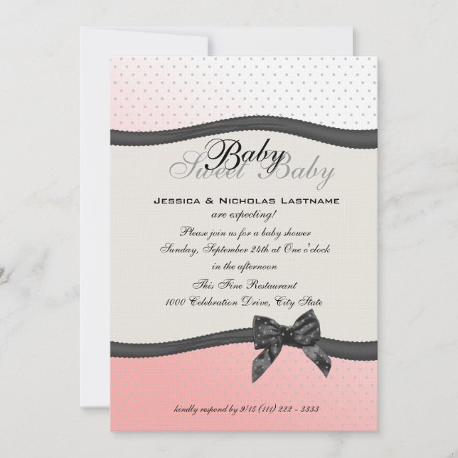 Invitation Pois de bébé doux et la cordes (Devant)