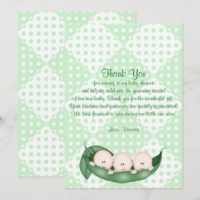Invitation Pois de triplets de Merci de baby shower dans une (Devant / Derrière)