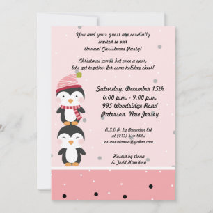 Invitation Pois des villes de pingouins 5x7