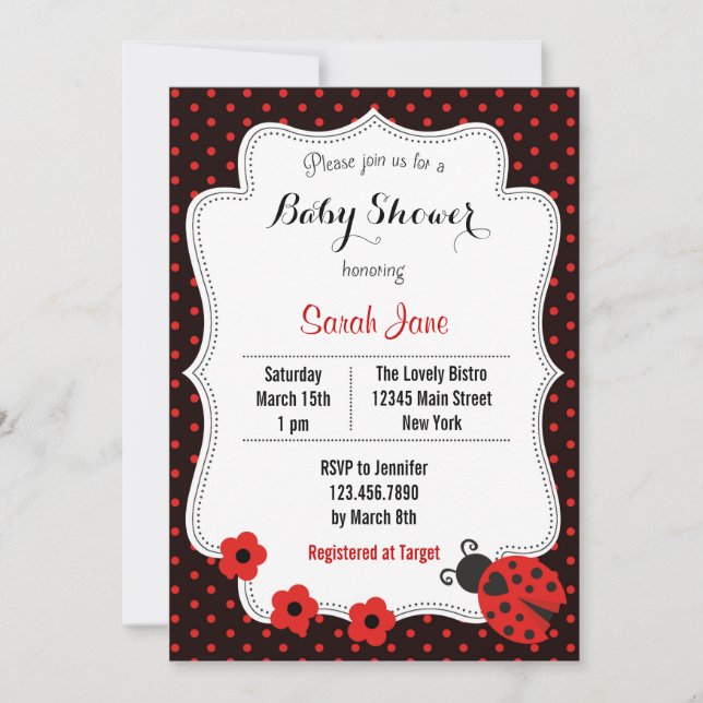 Invitation Pois d'invitation de baby shower de coccinelle (Devant)