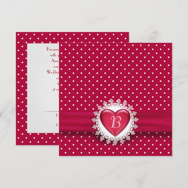 Invitation Pois et coeur rouge (Devant / Derrière)