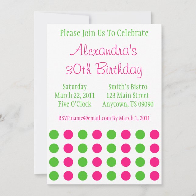 Invitation Pois (Hot Pink / Lime Green) (Devant)