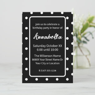 Invitation Pois noir et blanc fête d'anniversaire