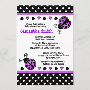 Invitation Pois pourpre de blanc de noir de baby shower de