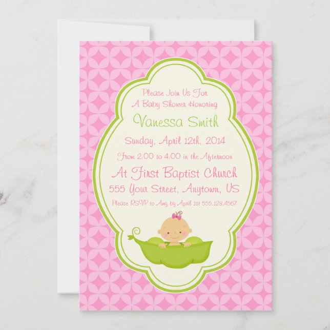 Invitation Pois rose et dans l'invitation de baby shower de (Devant)
