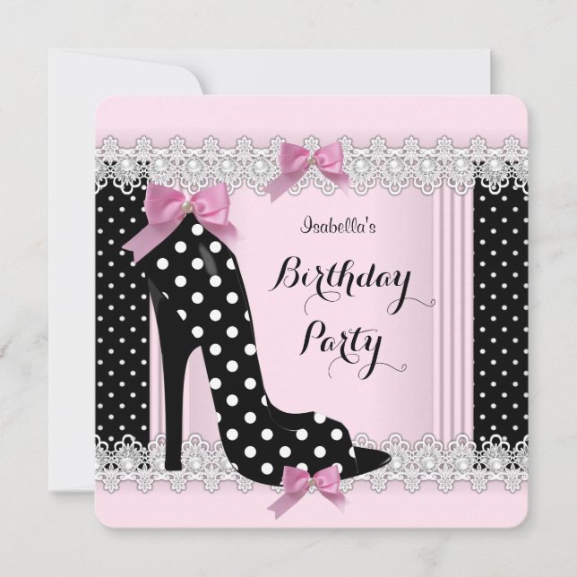 Invitation Pois rose haute talon fête d'anniversaire (Devant)