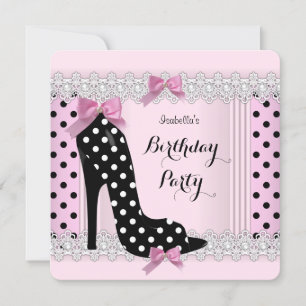 Invitation Pois rose mignon High Heure Anniversaire