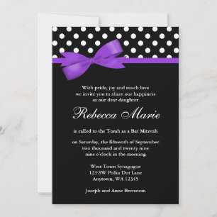 Invitation Pois violets et noirs Bat mitzvah supérieur à la m