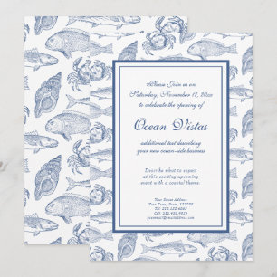 Invitation Poisson bleu et blanc et crabe Élégant événement c