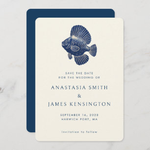 Invitation Poisson bleu marine élégant Mariage océanique mode